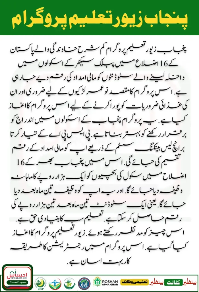 Punjab Zewar-e-Taleem Program 2024