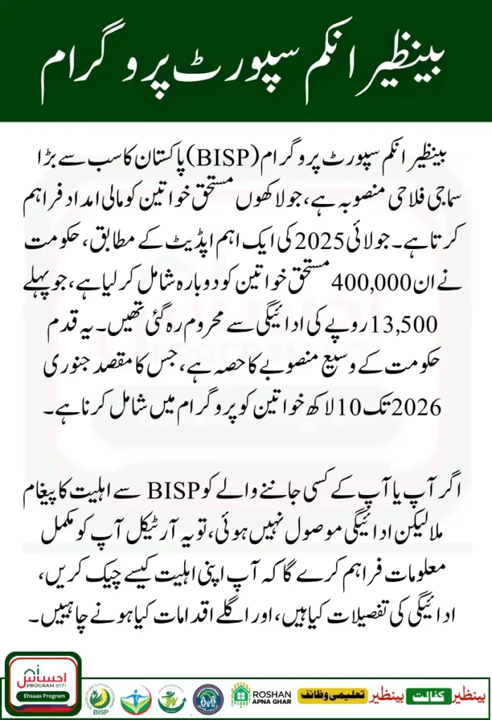 400,000 Beneficiaries Return to BISP Rs. 13500 July Payment