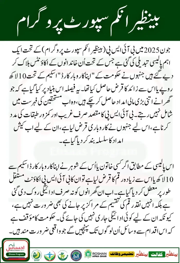 BISP Account Blocked Business Loan Beneficiaries